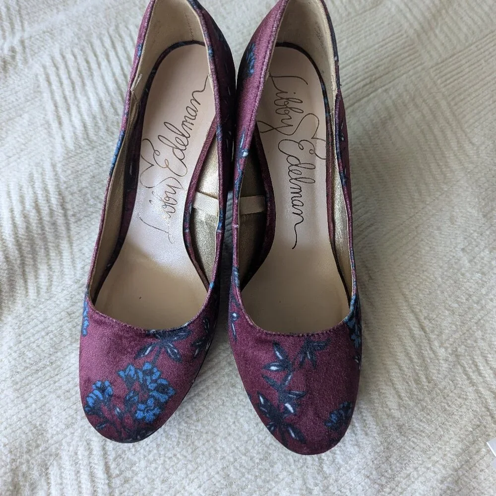 Libby Edelman Sean Floral Velveteen Pumps  Size 6.5 - Picture 3 of 4